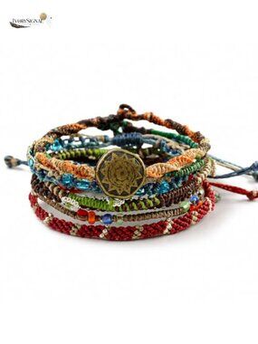Handmade Beaded Stackable Bracelet Set Boho Waxed Polyester Women's Jewelry